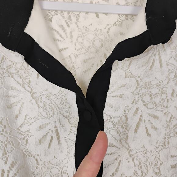 VTG Bisou Bisou Black Cream Lace Button Front Collar Dress 14 Dark Academia - Picture 7 of 8